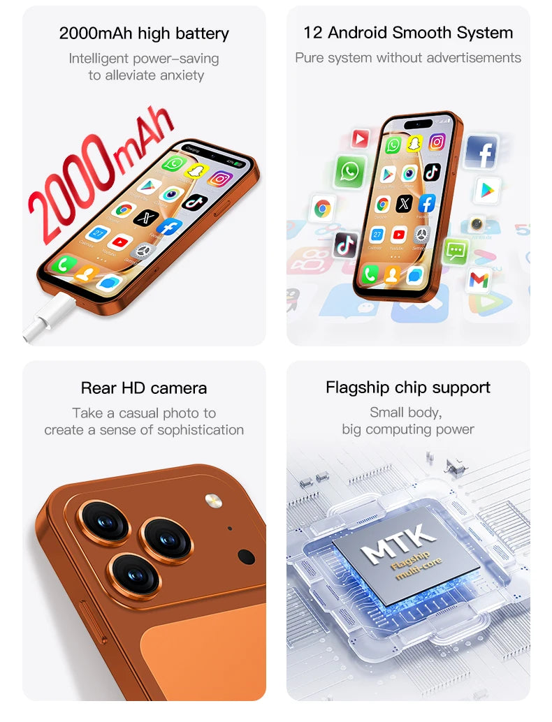 SERVO 4G LTE Mini Smart Mobile Phone Android12.0 OS 2GB+16GB WhatsAPP Play Store WiFi Dual SIM Standby 4.0inch Pocket Smartphone