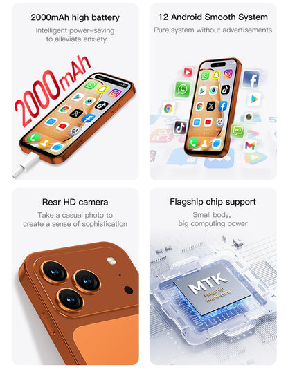 SERVO 4G LTE Mini Smart Mobile Phone Android12.0 OS 2GB+16GB WhatsAPP Play Store WiFi Dual SIM Standby 4.0inch Pocket Smartphone