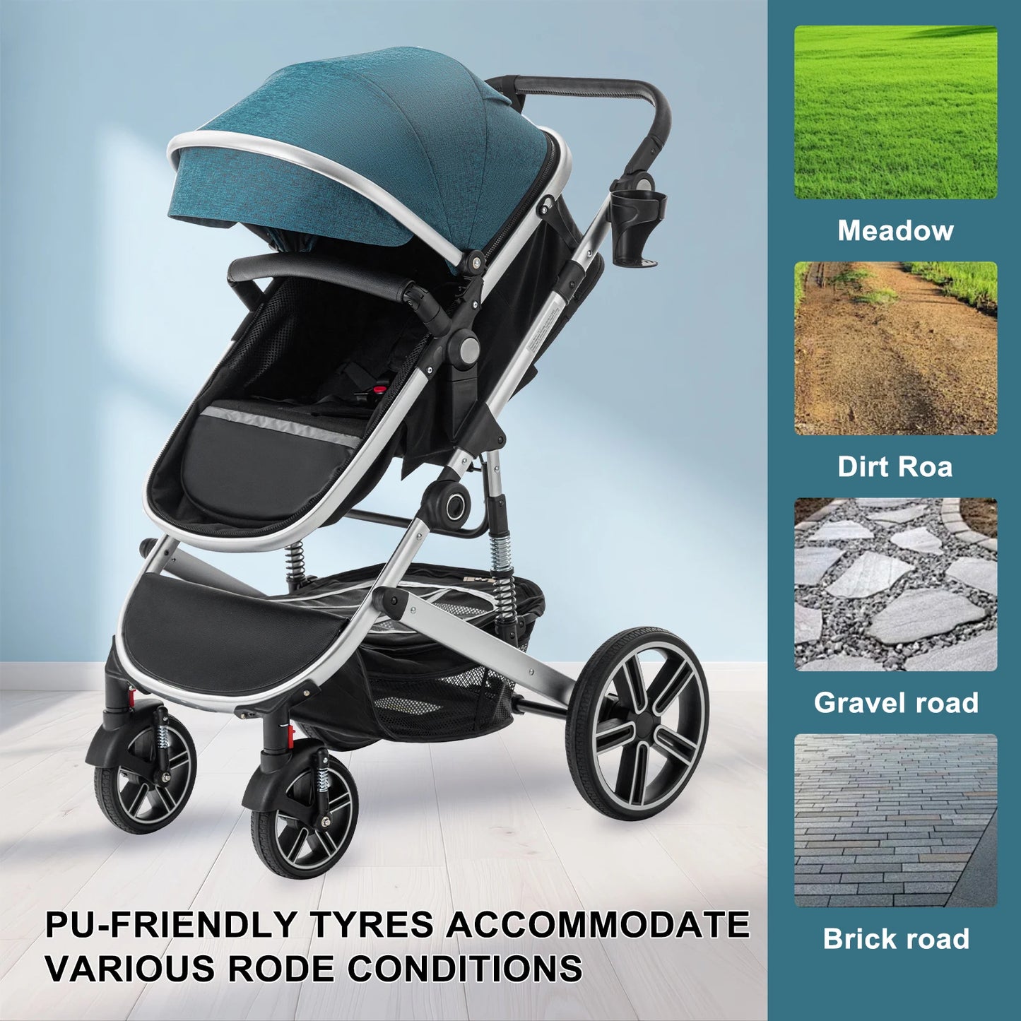 Baby Stroller 3 in 1 Luxurious Portable Travel Baby Carriage Fold Pram High Landscape Aluminum Frame Newborn Infant Stroller