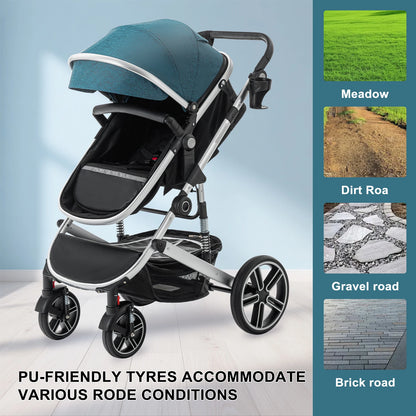 Baby Stroller 3 in 1 Luxurious Portable Travel Baby Carriage Fold Pram High Landscape Aluminum Frame Newborn Infant Stroller