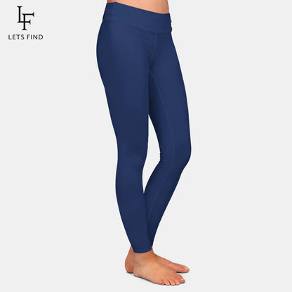 LETSFIND Fashion Women Slim Stretch Leggings Solid Navy Blue High Waist Comfortable Breathe Freely Sexy Fitness Leggings