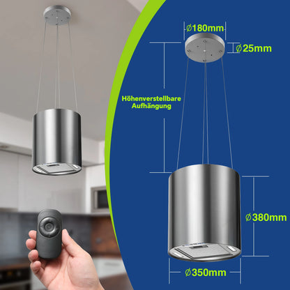 Salos gaubtas 700/800m³/h, A+ energija, 5 sluoksnių filtras, LED, be ortakių, juodas, CE, mygtukas