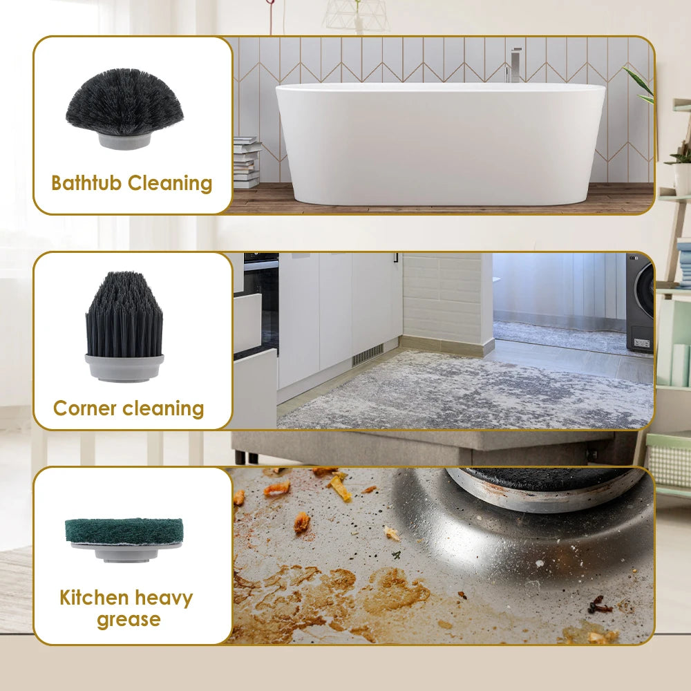 Rechargeable Electric Spin Scrubber, 3 Speed Settings, with Extendable Handle and Voice Prompts, for Whole House Clean