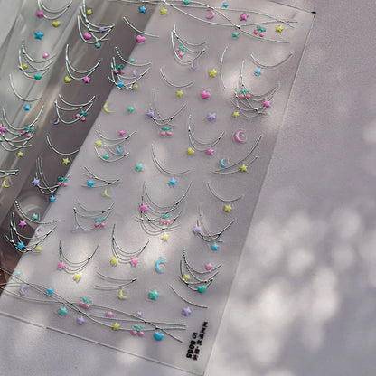 Iridescent Water Bubbles Shiny Stars Colorful 5D Nail Art Stickers Dreamy Water Drop Self Adhesive Decorations Manicure Decals