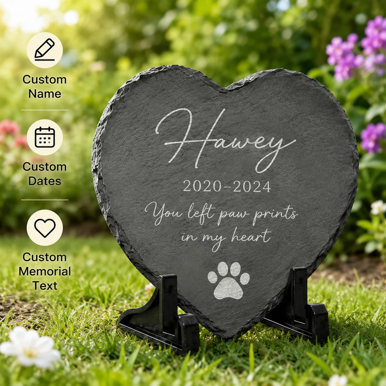 Pet Memorial Photo Slate Custom Heart Picture Stone Dog Cat Memory Stone Home Garden Decoration Gift Keepsake for Pet Lovers