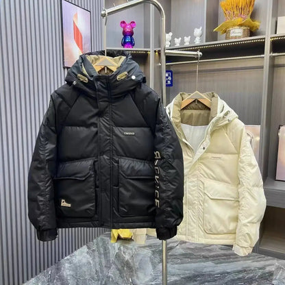 Fashion Men's Hooded Down Jacket Fall Winter Thick Warm Outdoor Windproof Sportwear Coats Male Disposable White Duck Down Jacket