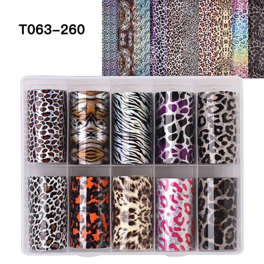 10 Patterns New Metal Nail Foils for Transfer Paper Stickers Floral Chameleon Nails Wraps DIY Water Marble Nail Art Decorations