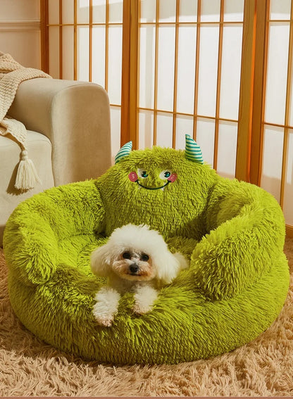Winter Warm Pet Nest Washable Green Cartoon Monster Semi Enclosed Dog House Suitable for Medium and Large Sized Cat/Dog Supplies