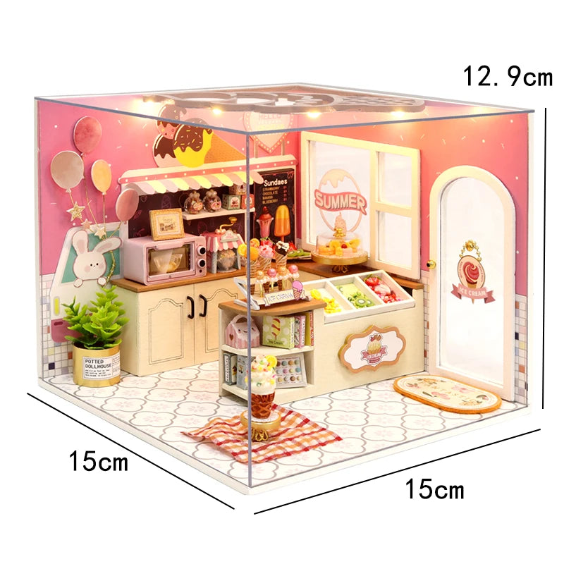 Mini Doll House DIY Small House 3D Puzzle Assembly Building Model Toys Home Bedroom Decoration With Furniture LED Lights Gifts