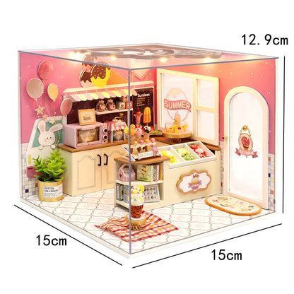 Mini Doll House DIY Small House 3D Puzzle Assembly Building Model Toys Home Bedroom Decoration With Furniture LED Lights Gifts