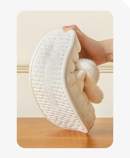 Mo Dou 2022 Winter Warm Women Slippers Waterproof Vamp Cute Rabbit Bear Decoration Indoor Outdoor Shoes Soft Plush Men Slippers