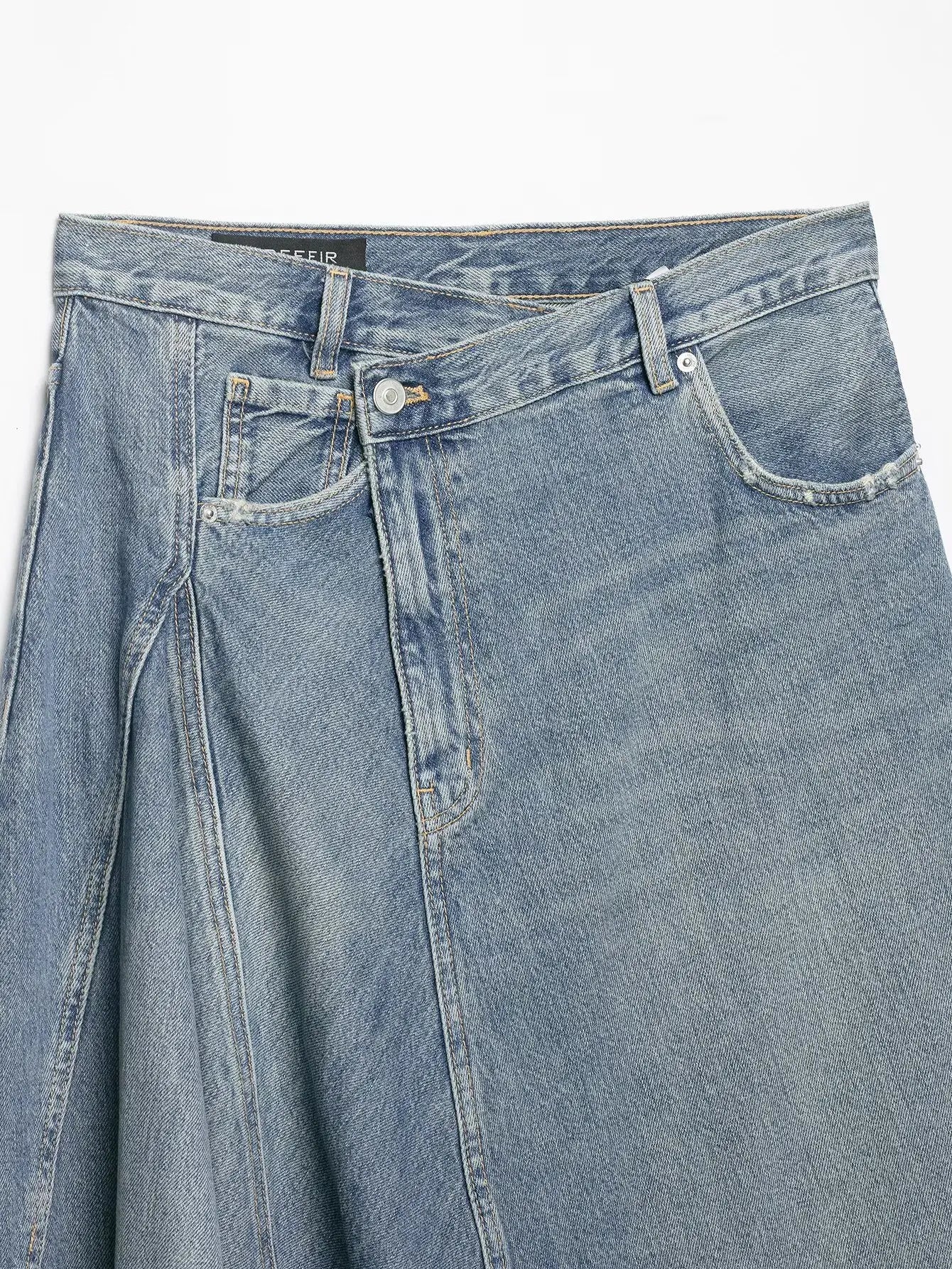 Women'sAsymmetric Denim Skirt New Spring Casual Mid Waist Pocket Women Lace Skirts Fashion Female Chic Skirts