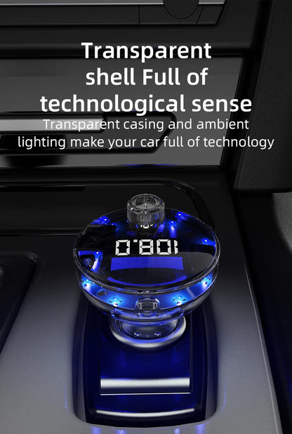 Transparent Car Bluetooth 5.4 FM Transmitter Handsfree Wireless Car Kit Colorful Light Car Charger Mp3 Player FM Modulator