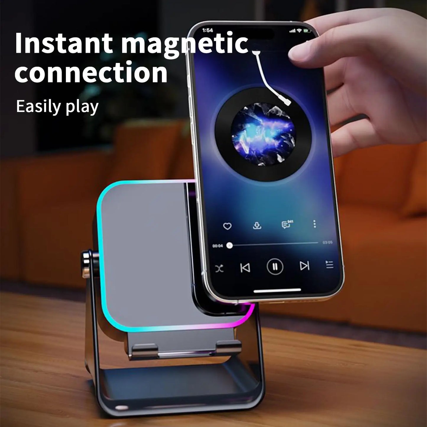 Upgraded Folding Phone Holder With Induction Speaker & Light, 10W Portable Audio Bracket For Desk, Home, Office, Travel Decor