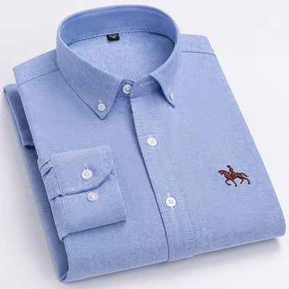 Basic Oxford Dress Shirt For Men Long Sleeve 100% Pure Cotton Solid  Casual Plaid Striped Social Business Male Regular-Fit S-6XL