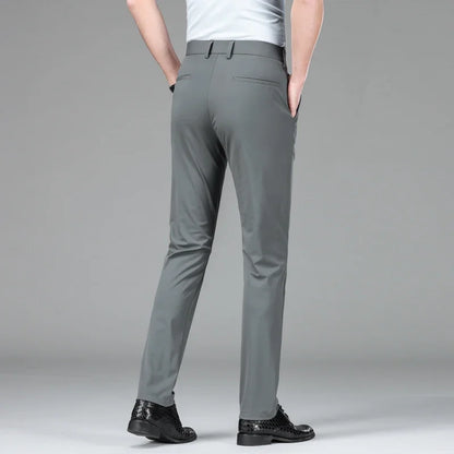 New Summer Men's Ice Silk High Stretch Business Suit Pants Male Army Green Blue Elastic Formal Office Straight Formal Trousers