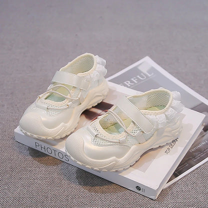Summer Toddler Girls Breathable Mesh Sneakers Lace Decor Anti-Collision Non-Slip Sole for Daily School Outdoor WeaI