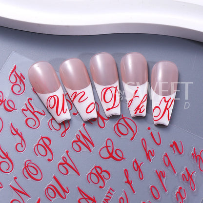 6pcs Gothic Letter Nail Decal English Alphabet Roman Word Design Foils Wraps 3D Fashion Y2K Design Decor Stickers Manicure Tips