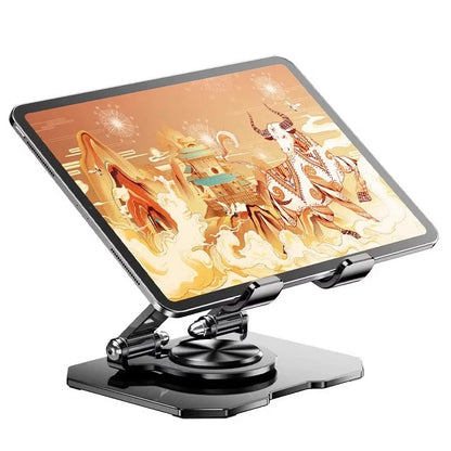 360° Rotating Metal Tablet Stand Foldable Adjustable Desktop Holder Carbon Steel Base Heat Dissipation For Tablet Phone