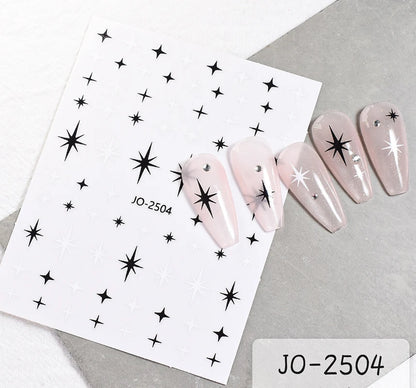 3d Nail Art Stickers Red Black White Love Hearts Stars Clouds French Full Tips Adhesive Nail Decals Slider For Manicure