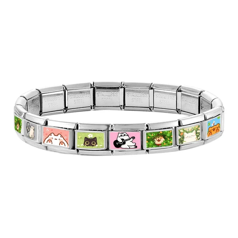 2026 Women's Funny Cat Bite Tail Elephant Dog Animals Italian Charm Link Fit 9mm Stainless Steel Module Bracelet Making Jewelrys