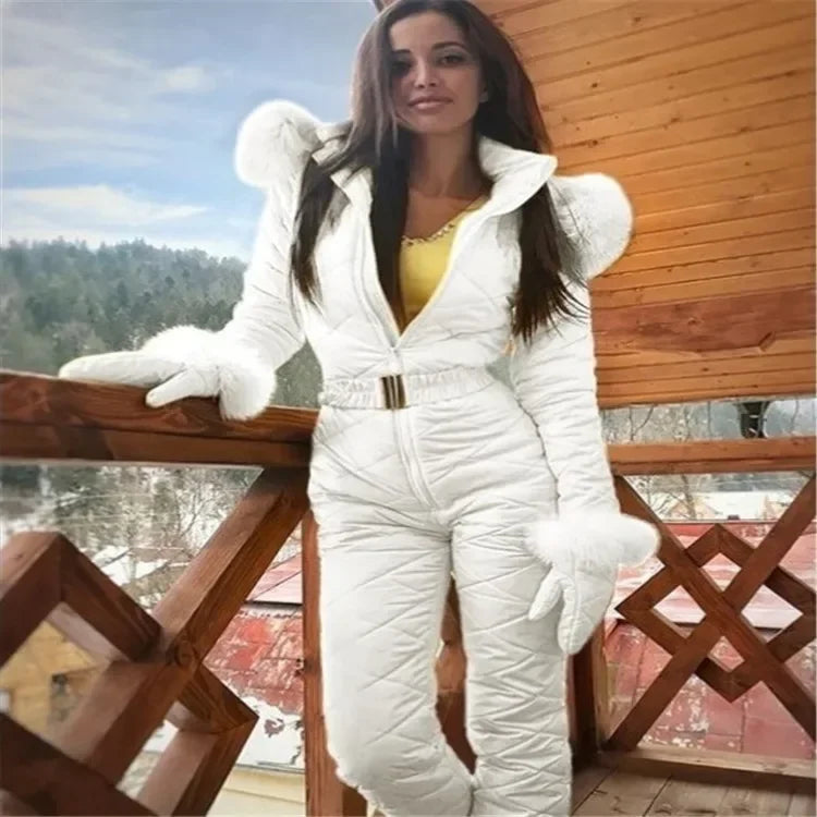 Women's Skiing Suites Winter Outdoor Sports Warm Jumpsuit Waterproof With Removable Collar Outdoor Sports Zipper Ski Suit Female
