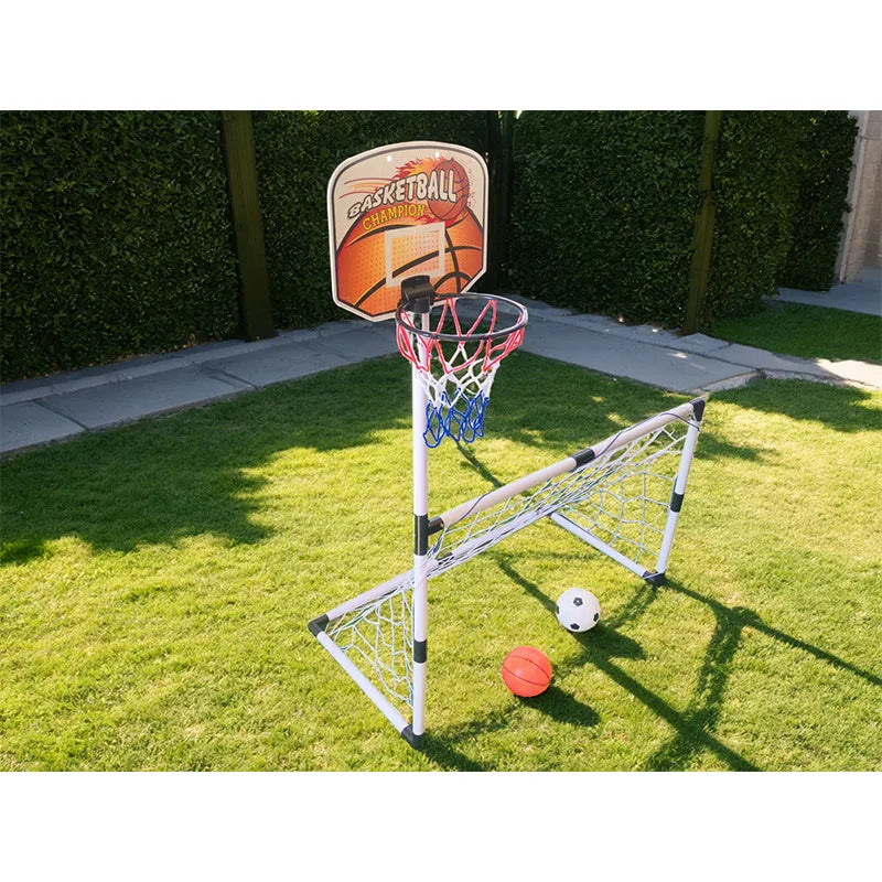 Large 2-in-1 Portable Plastic Soccer and Basketball Goal Indoor/Outdoor Kids Sports Toy Foldable Football Training Equipment