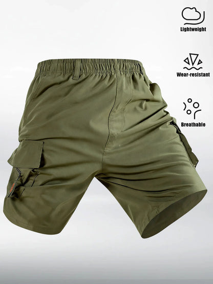 Men's Straight Cargo Shorts Lightweight Breathable Solid Color Drawstring Waist with Zipper Pockets Casual Summer Short Pants