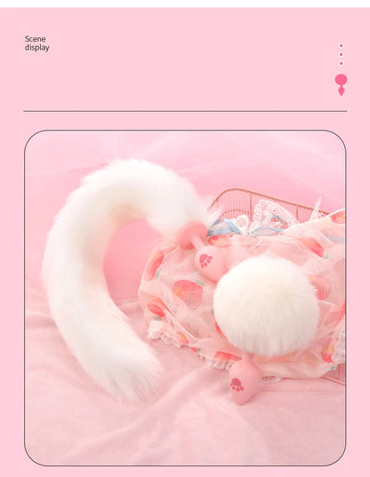 BLACKWOLF Cute Pink Silicone Anal Plug Soft Long Tail Butt Plug Adult Games Anal Beads Erotic Cosplay Sex Toys For Women