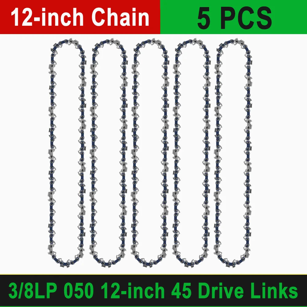 12" Guide Bar & 45 Link Chain Set 3/8"LP Pitch 0.050" Groove Width Rounded Teeth Alloy Chainsaw Components 12 Inch Electric Saw