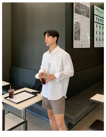 Men's Cotton Linen Shirt Wrinkle Free Casual Breathable Long Sleeve Shirt for Men Sun Protection Comfortable Boho Style Shirt