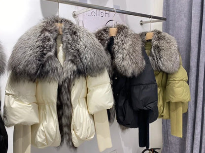 2024 Winter Women Warm Coat Oversized Real Fox Fur Collar Thick Luxury Outerwear New Fashion 90% Goose Down Jacket