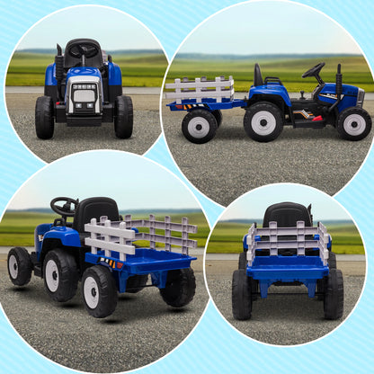 Children's Electric Car with Trailer, Remote Control, Child Control or Remote Control, Headlight, 3-6 Km/H, Size 136.5X50X52.5Cm, Load Capacity 30 Kg, Blue