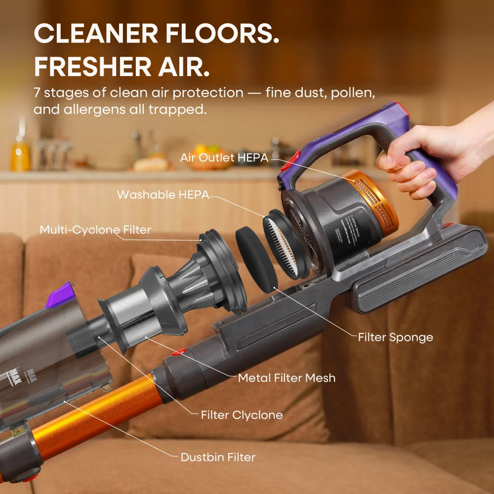 Erabros EV7 Cordless Vacuum Cleaner,70KPa Suction,550W Motor,70Min Runtime,Charging Storage Base,Stick Vacuum with Aroma Design
