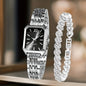 2PCS Fashion Rectangle Women Quartz Watch Rhinestone Bracelet Set Roma Dial Ladies Wristwatches Girls Clock Reloj Mujer