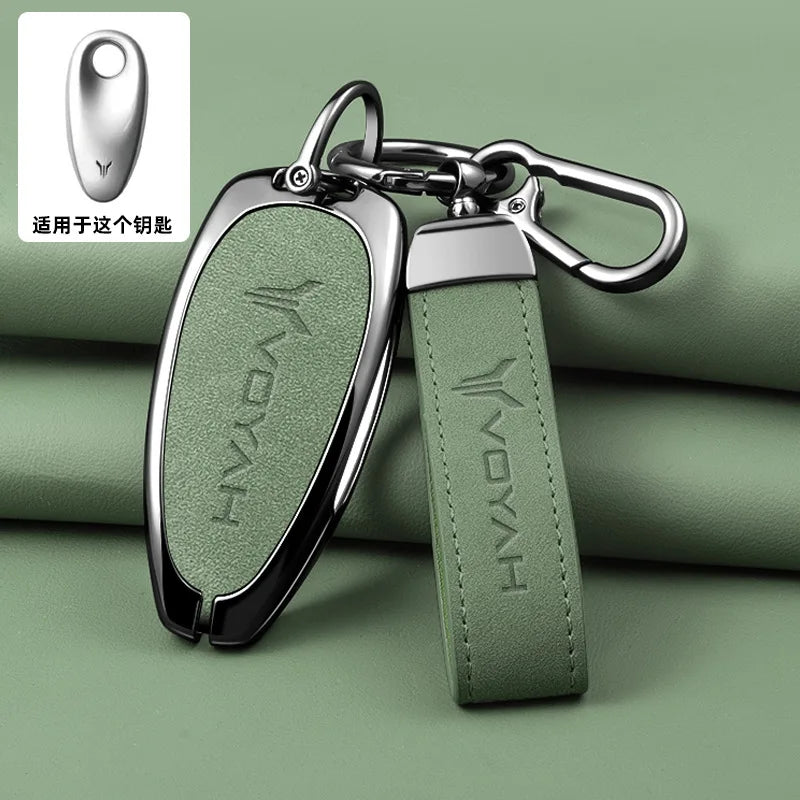 Car Interior Accessories Zinc Alloy Leather Key Case Cover Holder Chain For Voyah Free I-Land Dreamer PHEV Luxury Protective