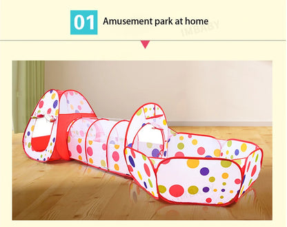 Senior 3-in-1 Foldable Baby Playground Children's Game Tent Baby Ball Fence with Crawling Tunnel Basketball Frame Children Gifts