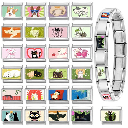 2026 Women's Funny Cat Bite Tail Elephant Dog Animals Italian Charm Link Fit 9mm Stainless Steel Module Bracelet Making Jewelrys