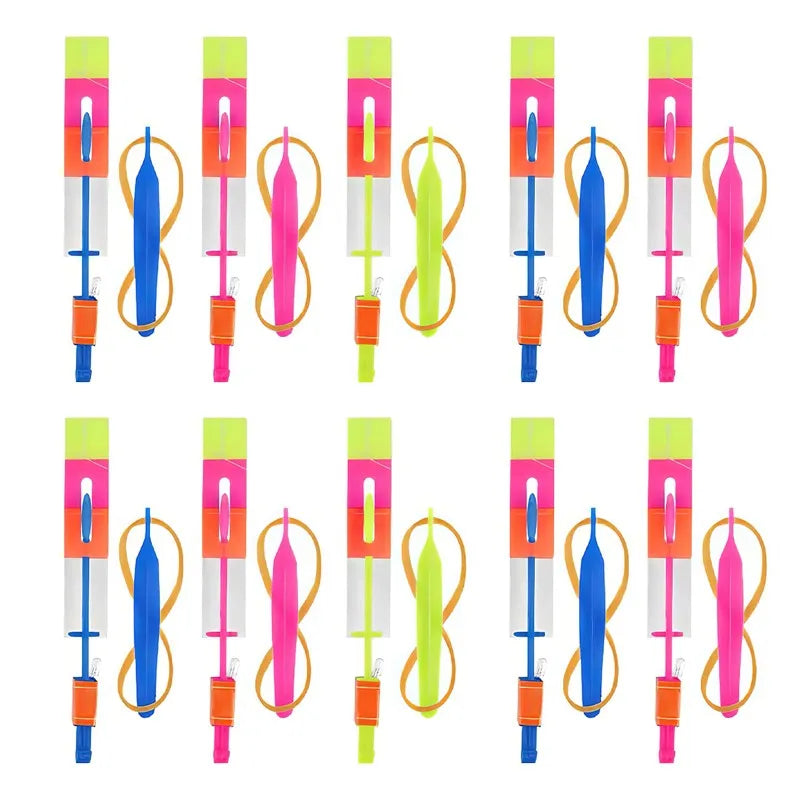 Outdoor Flash Rocket Toy LED Lights Glowing Slingshot Rocket Helicopter Flying Toy Party Fun Gift Rubber Band Ejector Toys