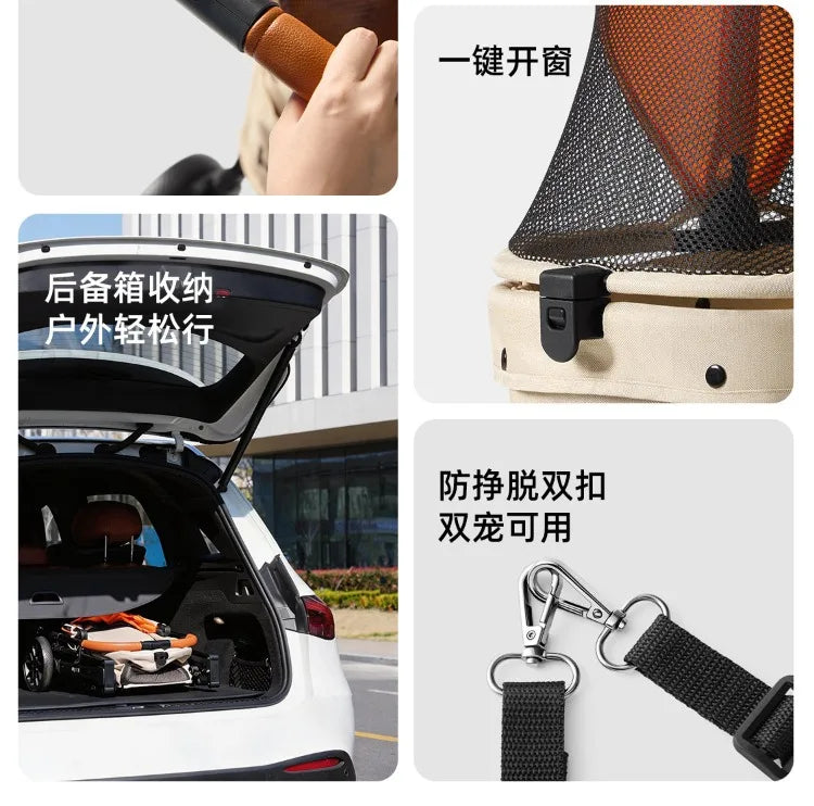 Foldable Pet Stroller Smooth Shockproof Stable Breathable Washable Outdoor Travel Cart for Dogs Cats