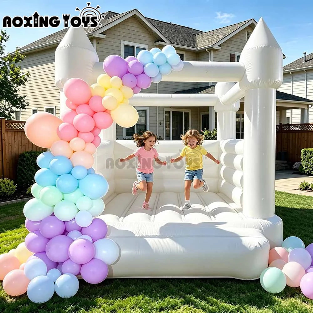 Outdoor White Inflatable Bounce House for Wedding, Commercial PVC Oxford Bounce Castle For kids Birthday Party