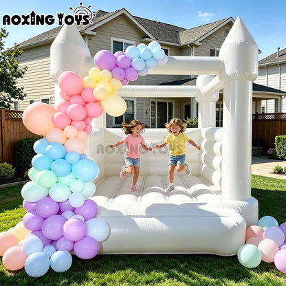 Outdoor White Inflatable Bounce House for Wedding, Commercial PVC Oxford Bounce Castle For kids Birthday Party