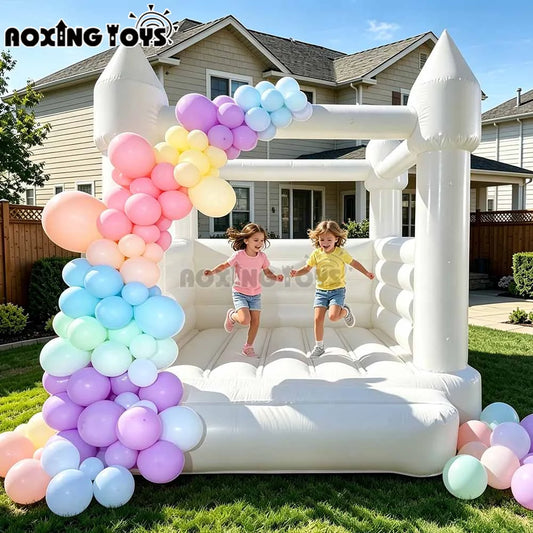 Outdoor White Inflatable Bounce House for Wedding, Commercial PVC Oxford Bounce Castle For kids Birthday Party