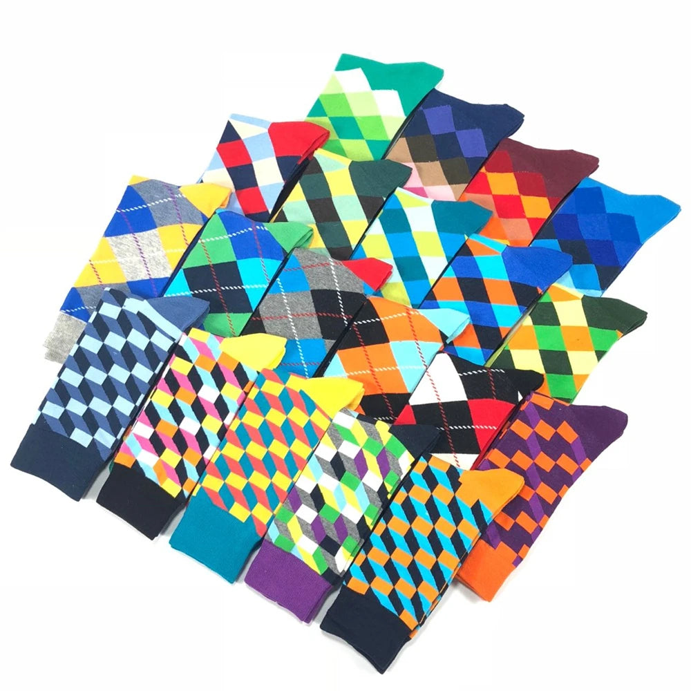 5 Pairs Novelty Men's Cotton Colorful Pattern Funny Fashion Happy Crew Dress Socks