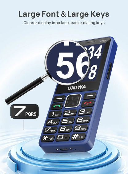 UNIWA V2000 4G VoLTE Keypad Phone 2.4 Inch Big Button Loud Volume Dual SlM 1700mAh Russia Hebrew Keyboard Feature Phones Elderly
