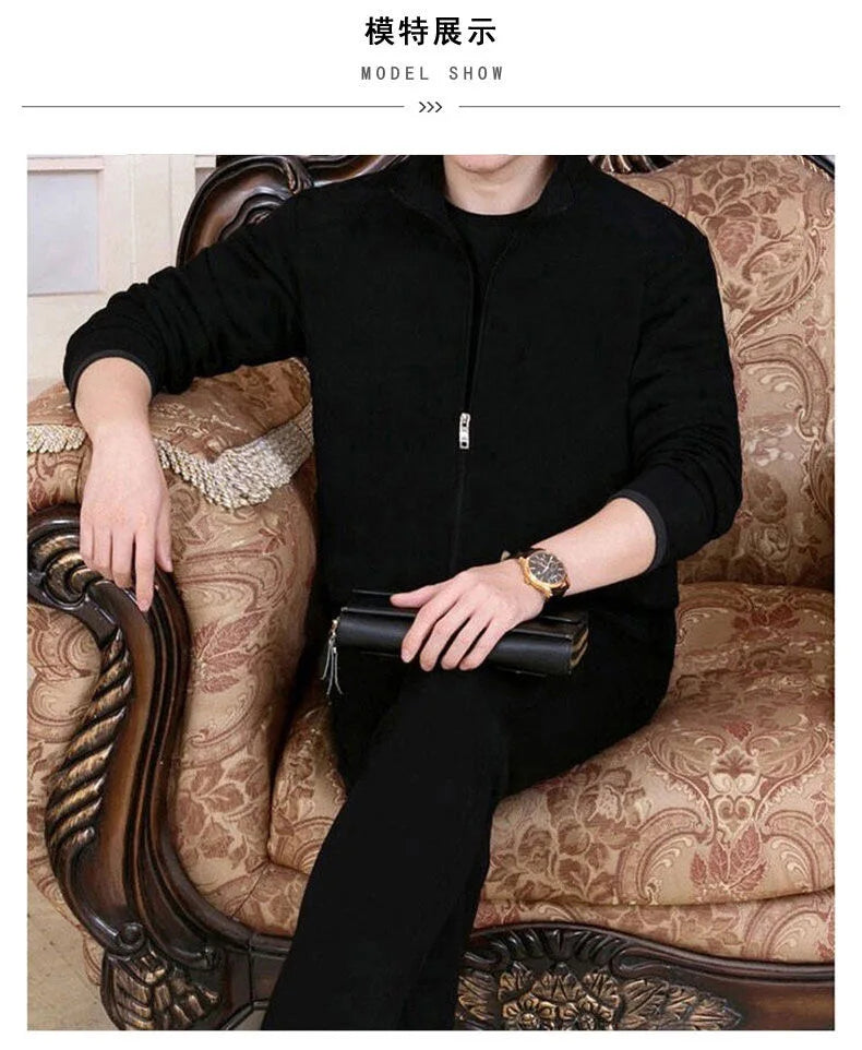 Middle aged and elderly men's two-piece casual wear and sportswear set, long sleeved set, public edition solid color cardigan to