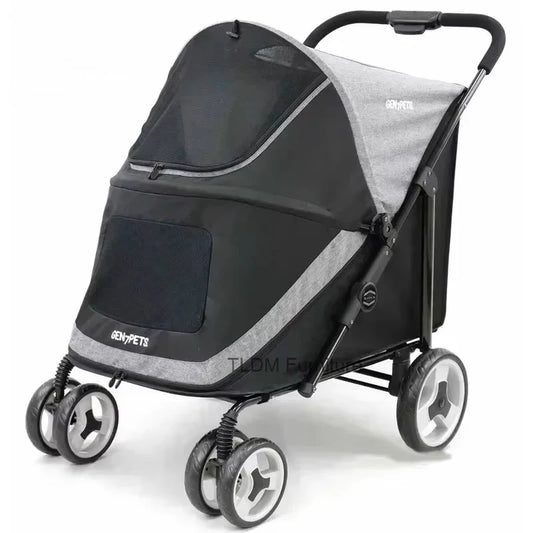 Portable Golden Retriever Large Dog Pet Stroller Cart Simple 4-wheel Foldable Large Capacity Stroller Outdoor Travel Pet Trolley