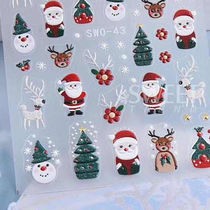 5D Embossed Christmas Nail Stickers Gingerbread Man Snowflake Snowman Penguin Nail Decal Autumn Winter Nail Supplies Decoration