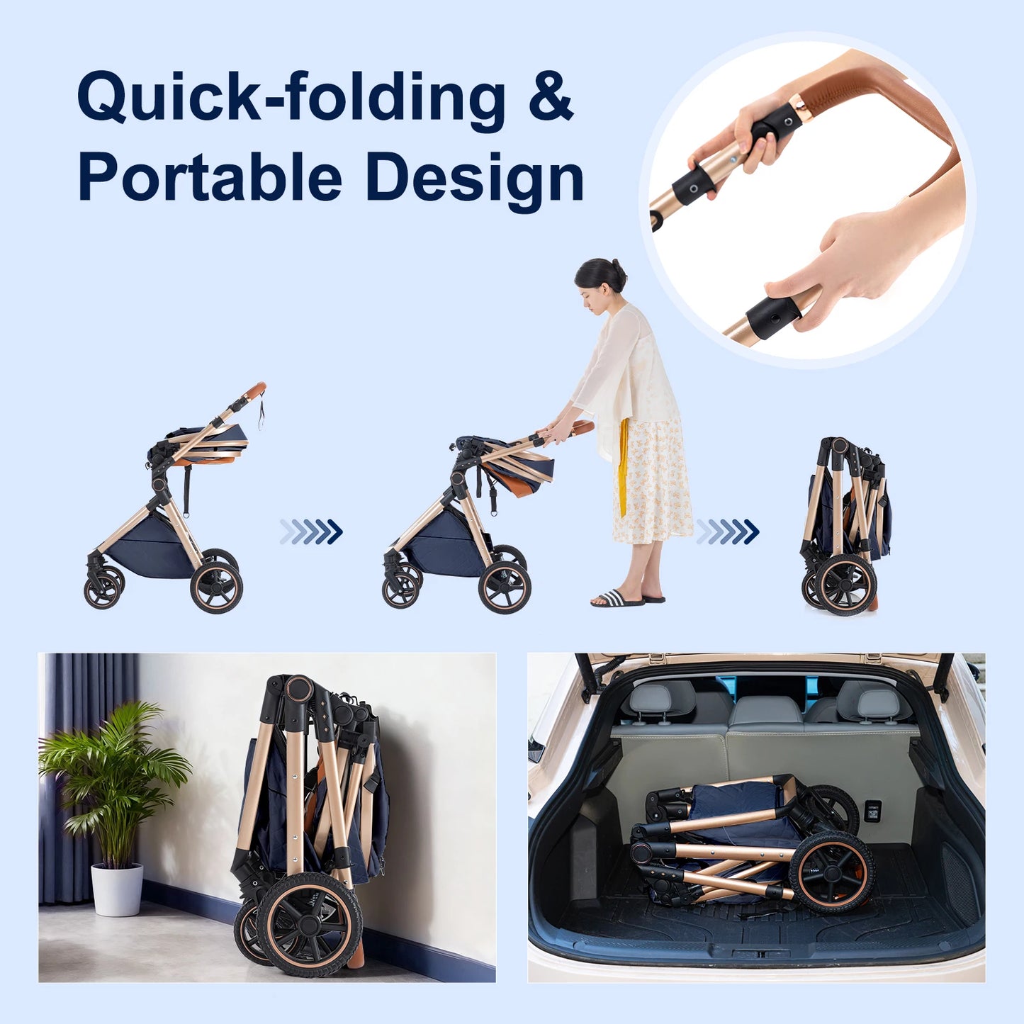 Luxury Baby Stroller 3 in1 Portable Baby Carriage Folding Prams High Landscape Car for Newborn Baby Adjustable Handle travel