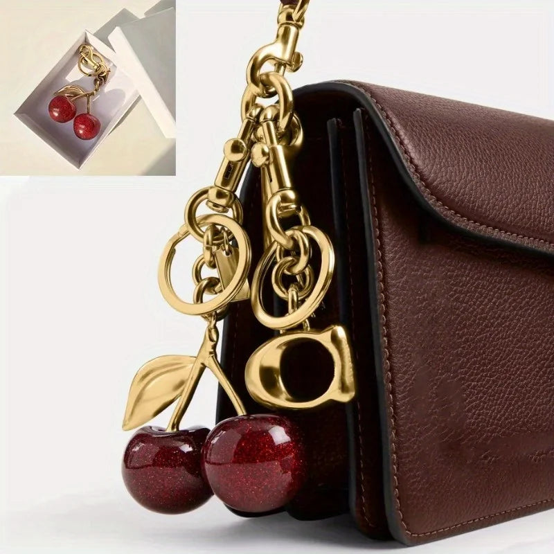 Cherry Bag Charm Women Key Rings keychain Retro-Cool Cherry Motif In Glittery Resin Clip it To Favorite Bag Set of Keys For